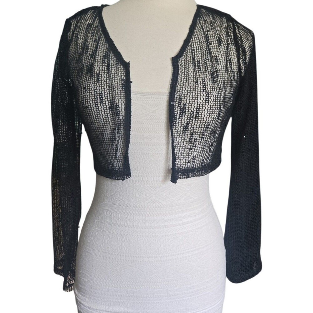 Black Sheer Cropped Open Cardigan - Women Sweaters